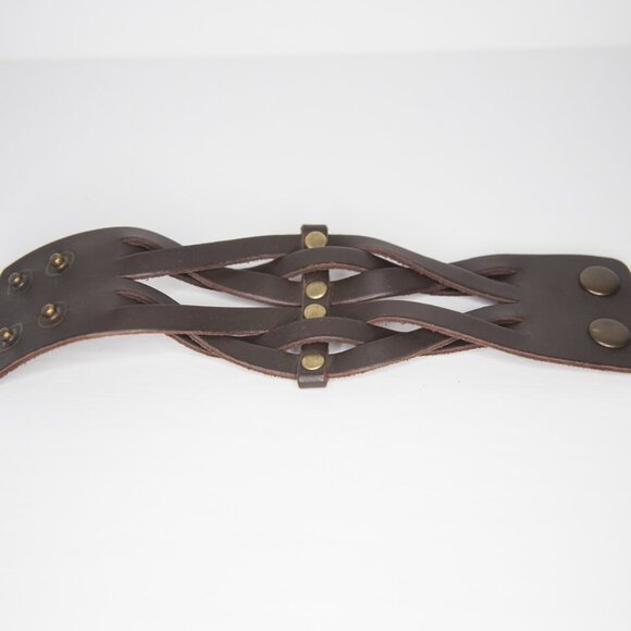 Viking Punk Boho Style Brown Woven Leather Cuff Snap Bracelet - Picture 7 of 10